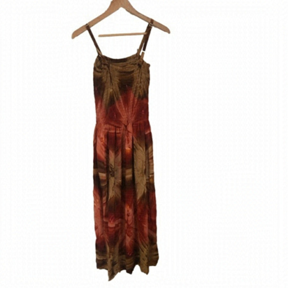 Boho Festival TIE Dye Ruched Beach Midi Dress Medium - Picture 1 of 9